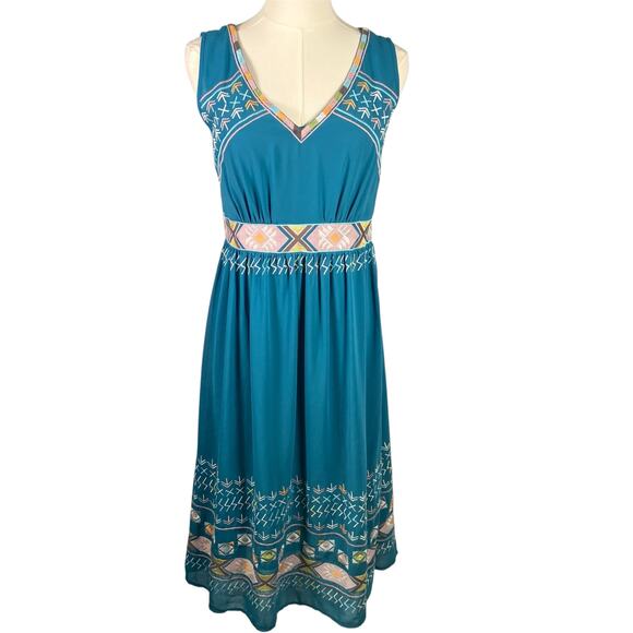 Sundance Teal Blue Embroidered Sleeveless Boho Midi Dress Women's Size 2‎ - Picture 1 of 15